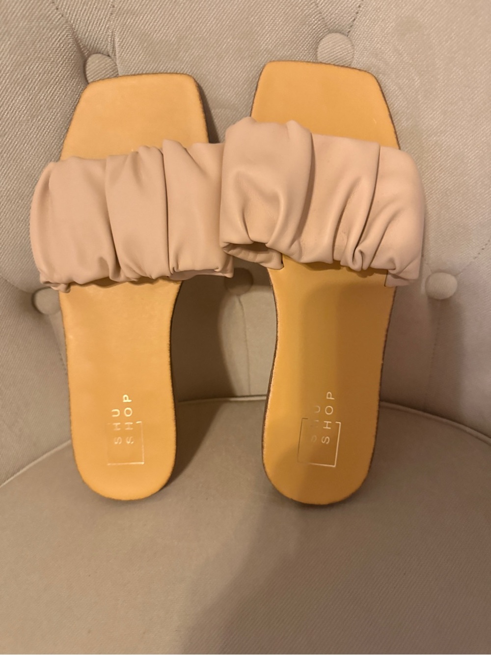 ShuShop Ruched Slide Sandals in Nude